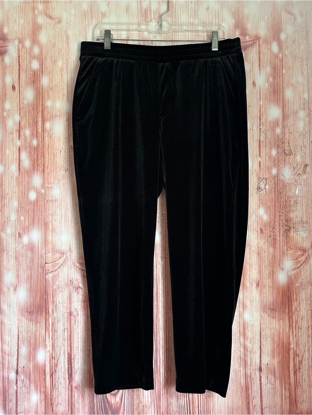 Gap Black Velvet Velour Pull On Straight Leg Pants Size L